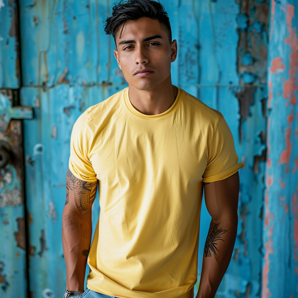 Latino man in yellow t-shirt