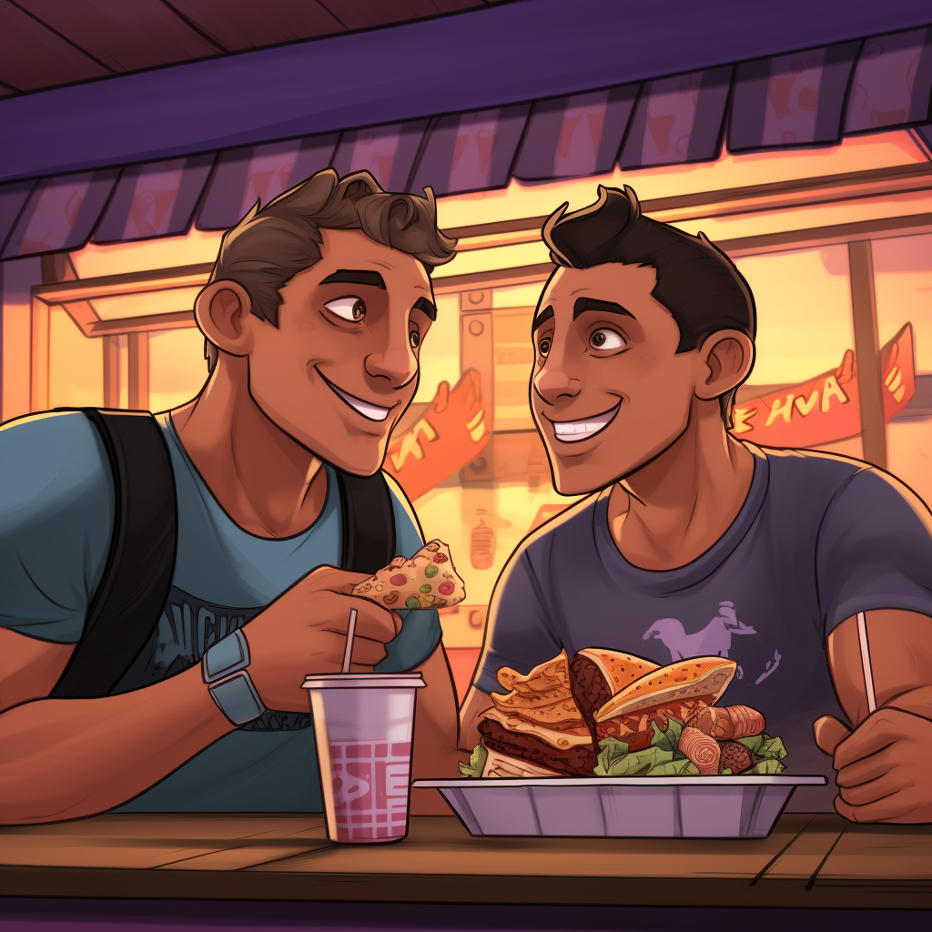 Two handsome Latino men on a date