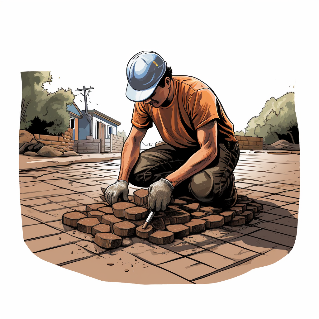 Latino person installing pavers for logo