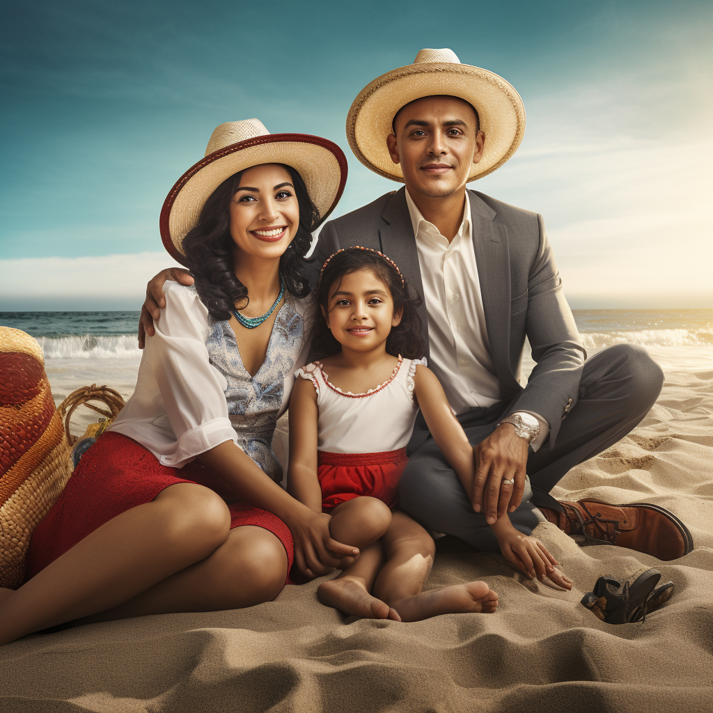 Latino family on the beach