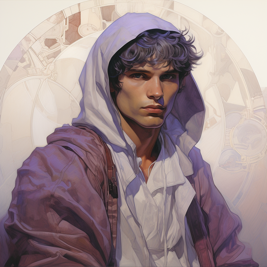 Latino man with purple jacket and white cape