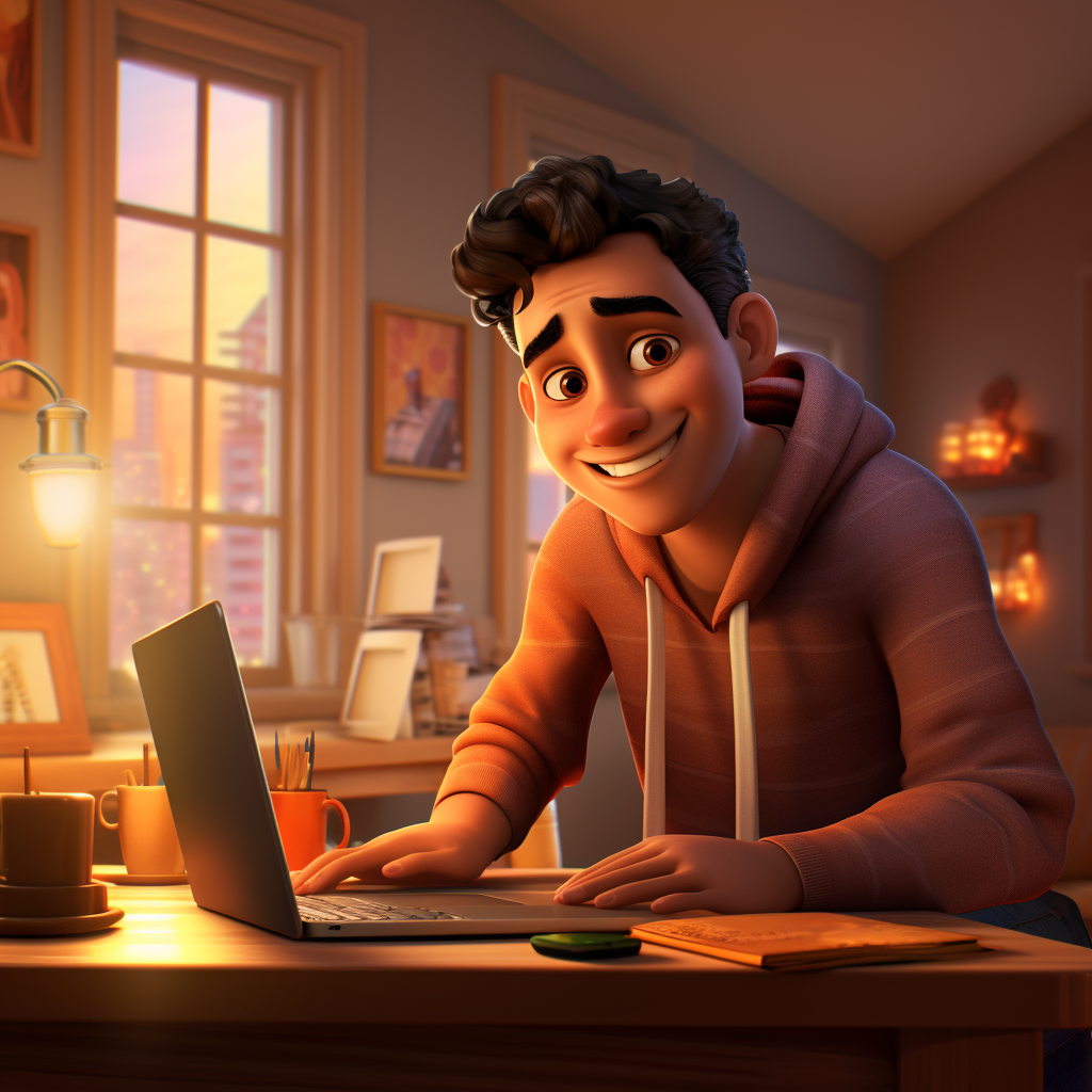 Latino person working on laptop at home