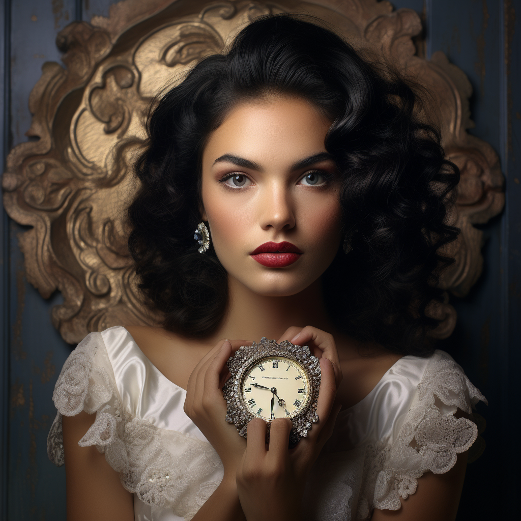 Young Latina Woman Stressed by Clock