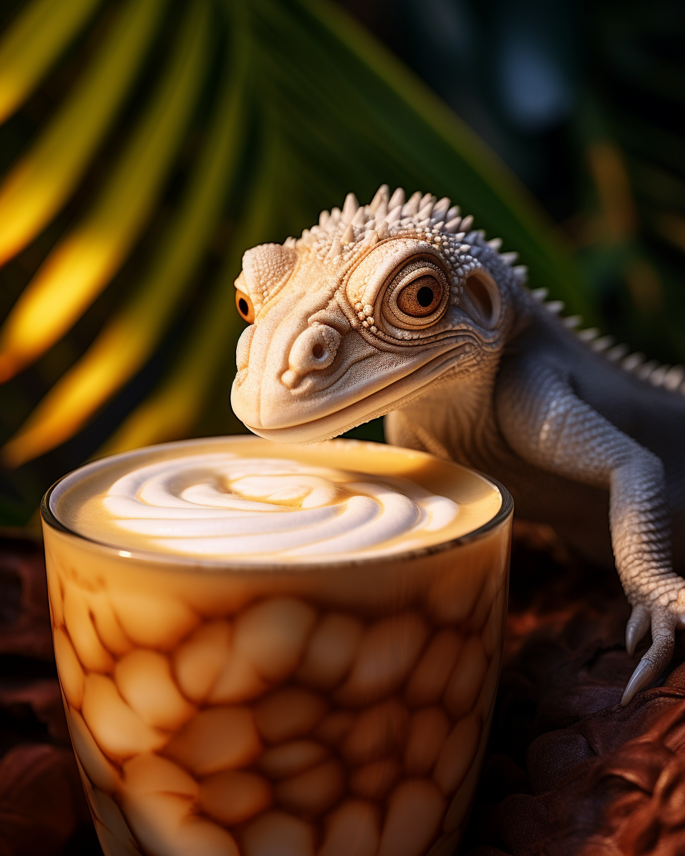 Close-up of Cute Iguana Latte Art