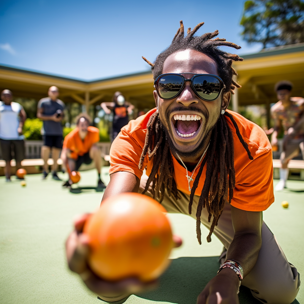 College student playing bocce ball