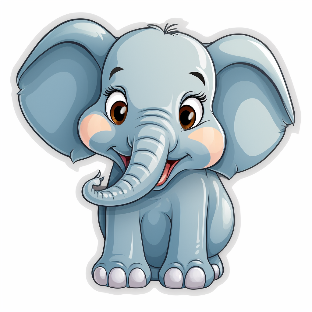 Cartoon sticker of a laughing elephant with big ears