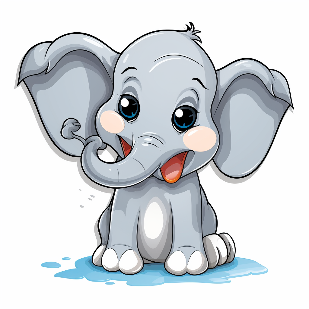 Adorable Cartoon Elephant Laughing with Big Ears