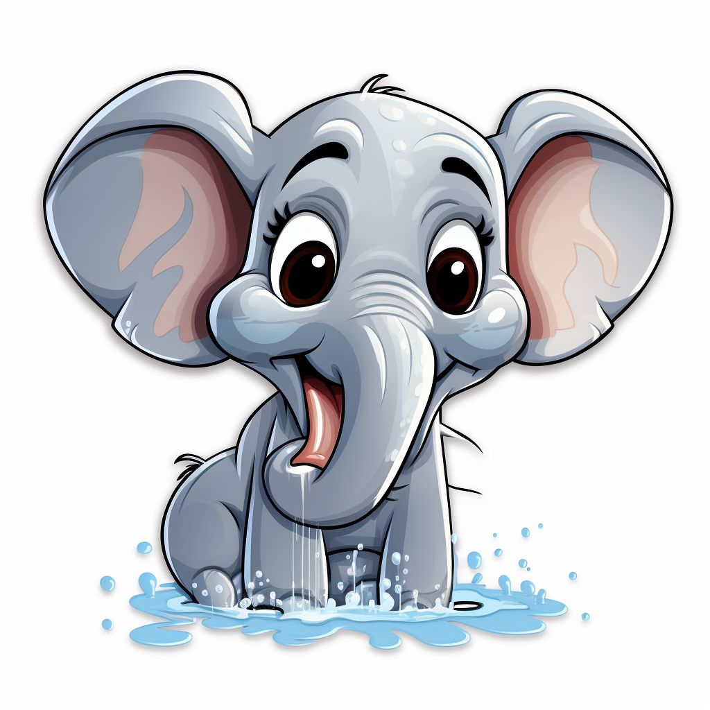 Cute laughing elephant spitting water