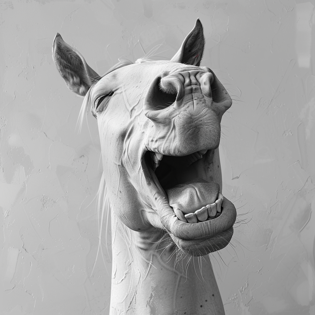 Laughing horse detailed canvas drawing