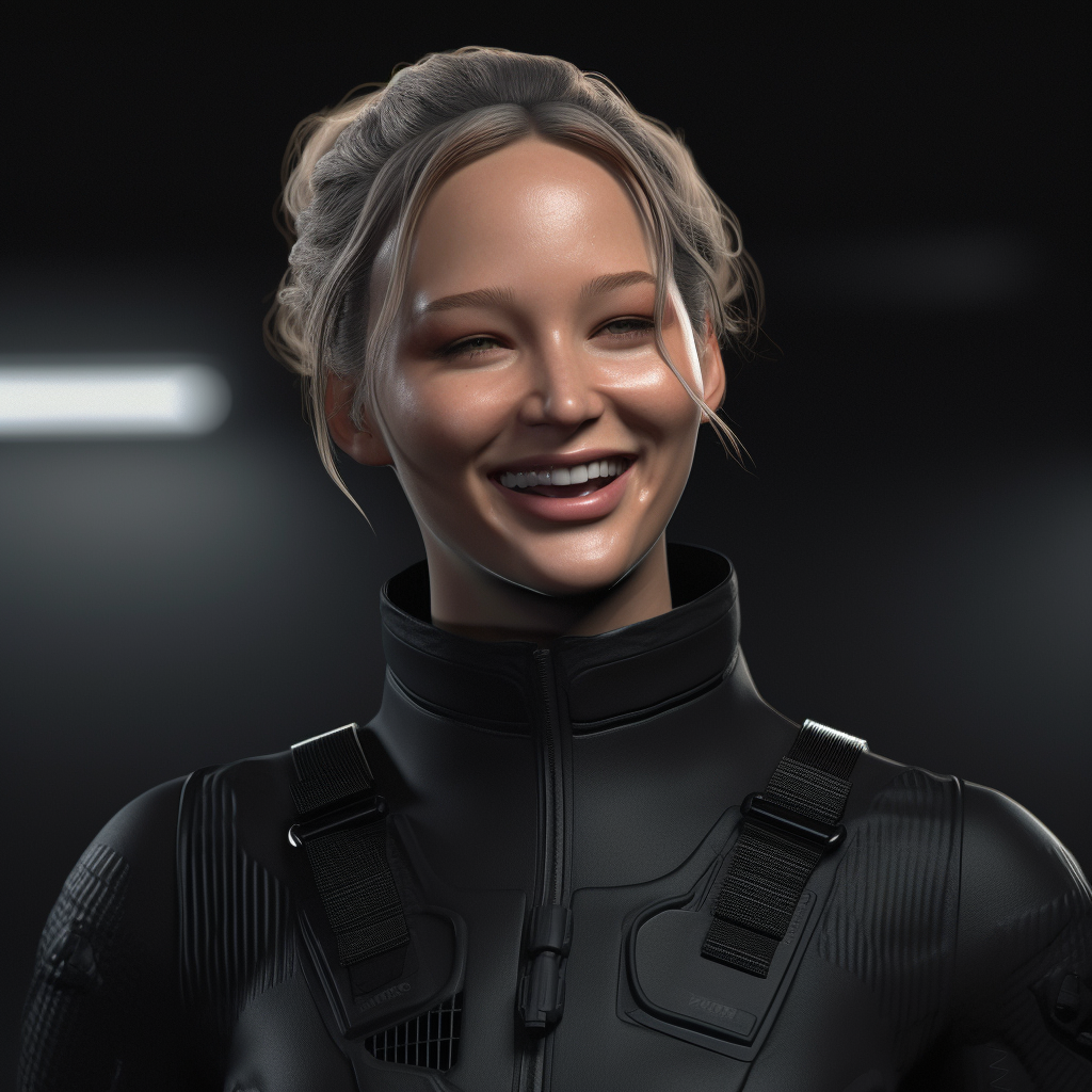 Close-up of Laughing Jennifer Lawrence in Black Gear