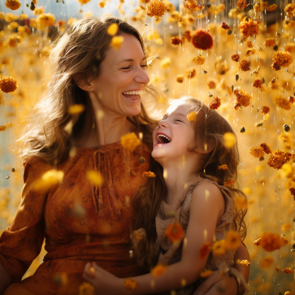 Smiling mother and daughter embracing