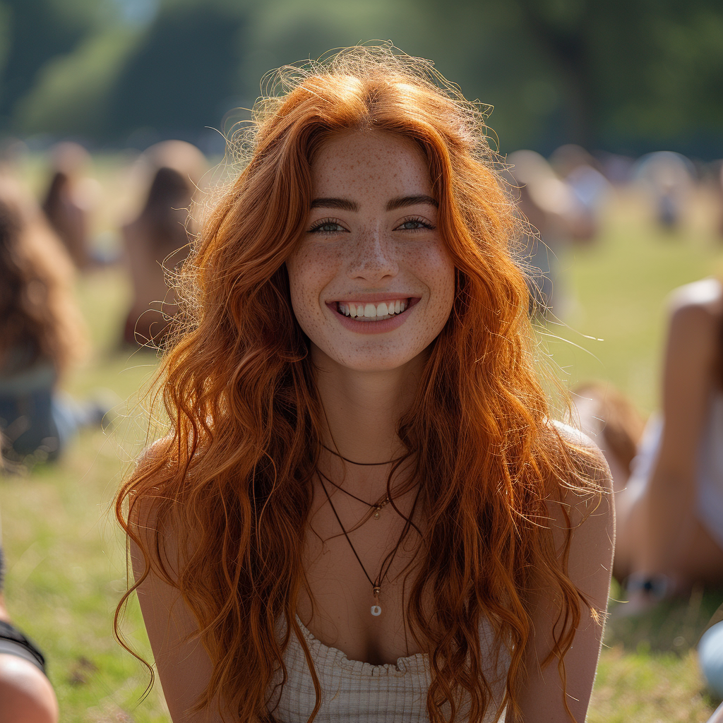 Woman laughing in park with friends