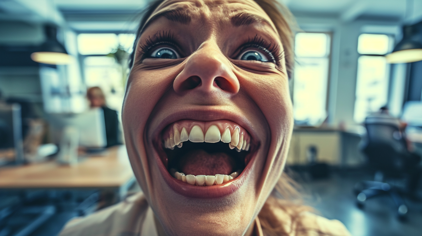 Diverse group of people expressing emotions in an office