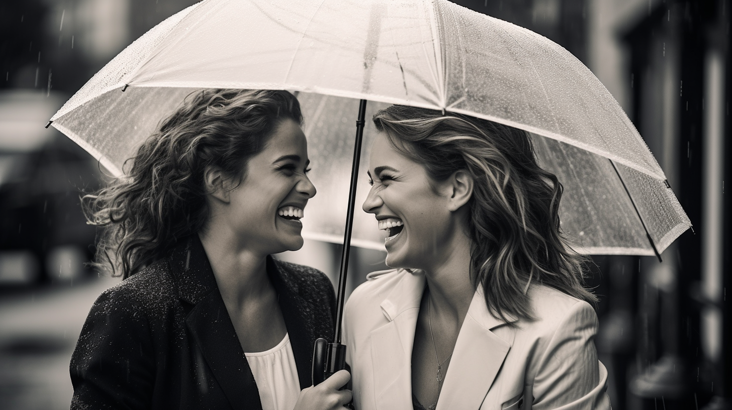 Two Friends Having Fun in Rain