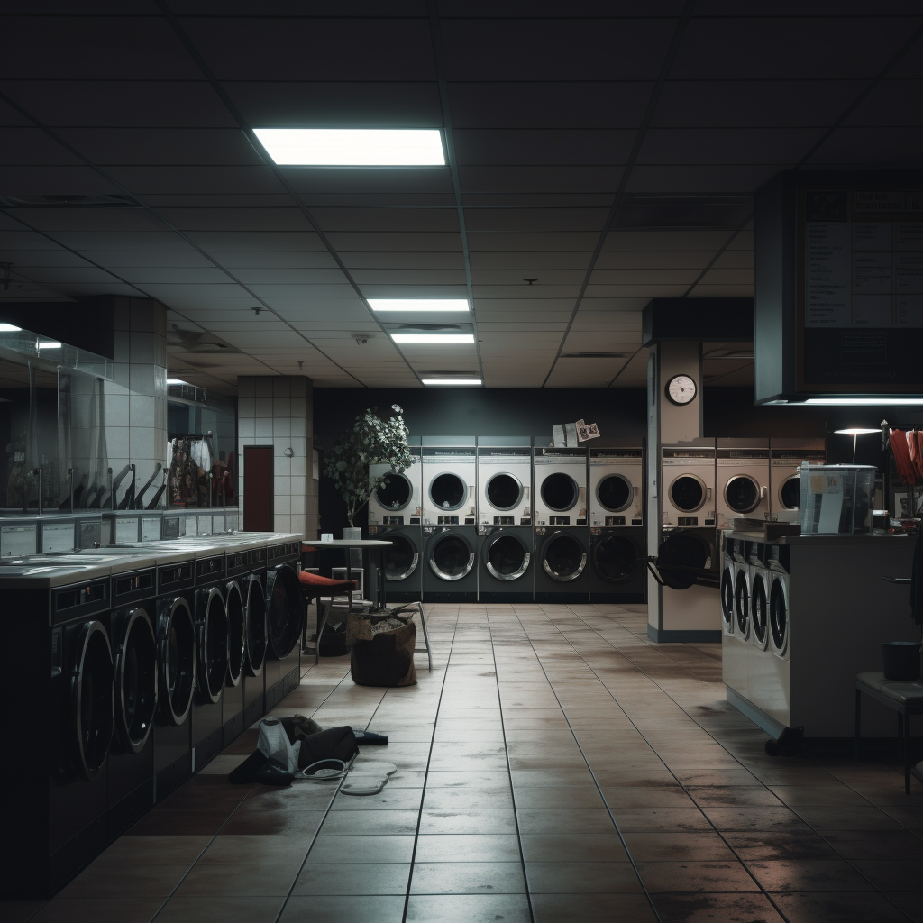 Modern black and brown laundromat interior