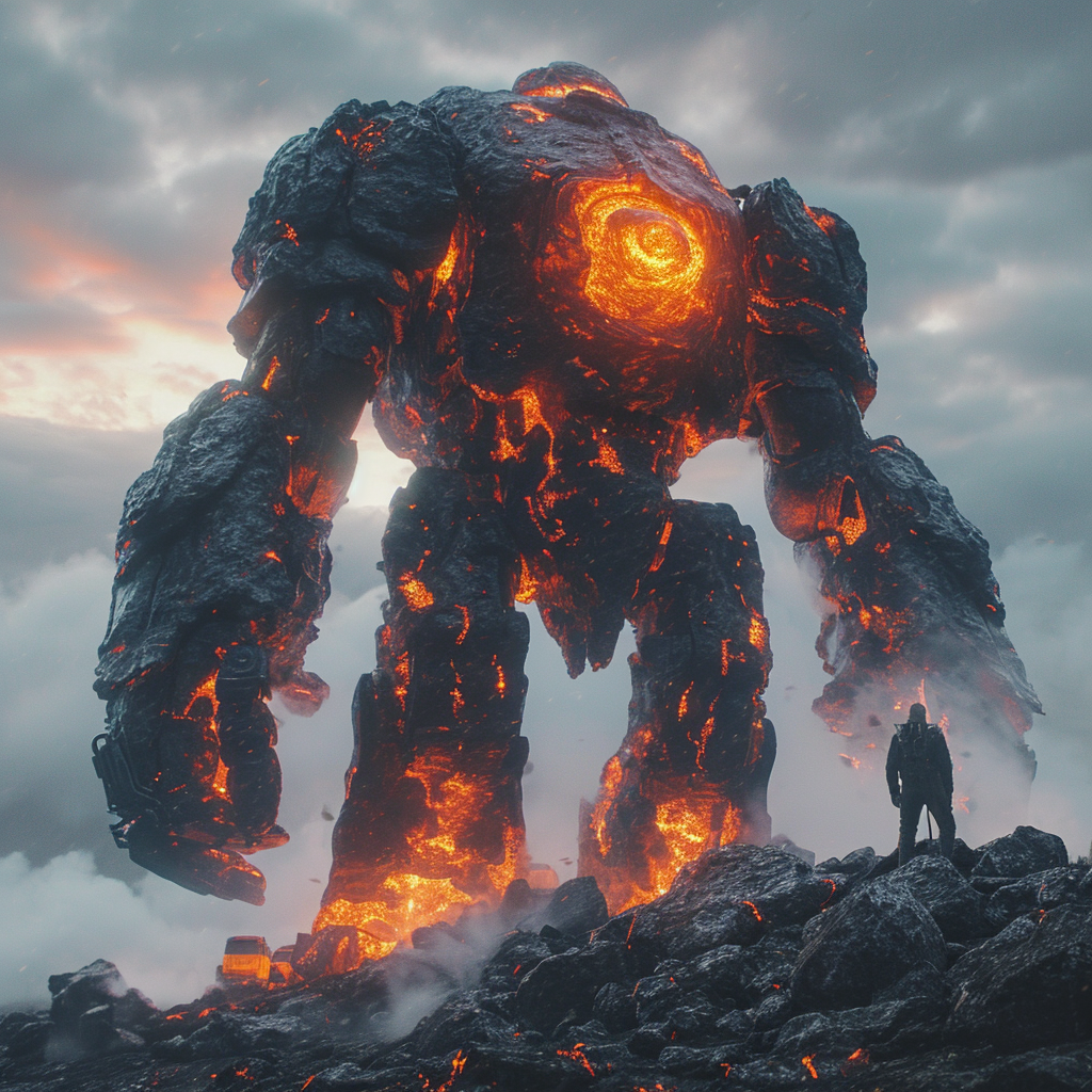 Dark demon golem made of lava and stone