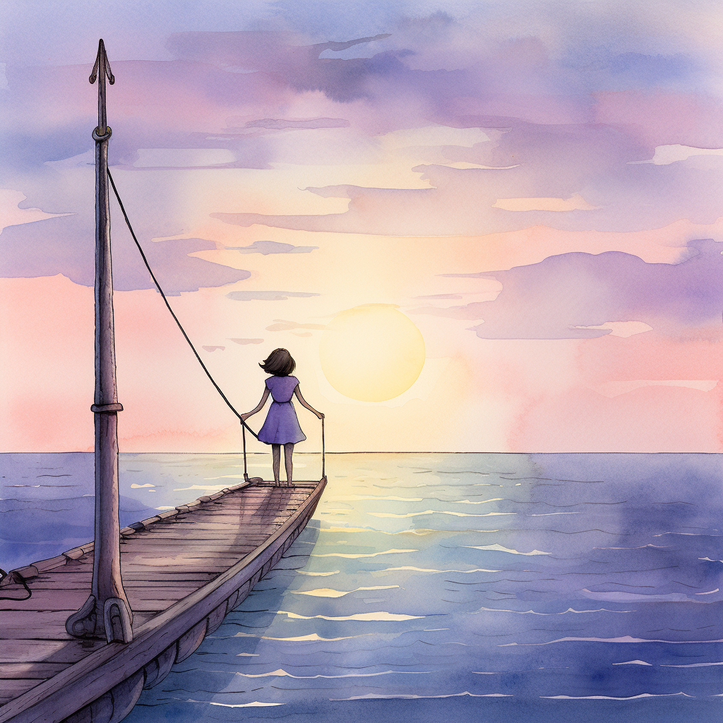 Girl in Lavender Dress Reaching for Boat