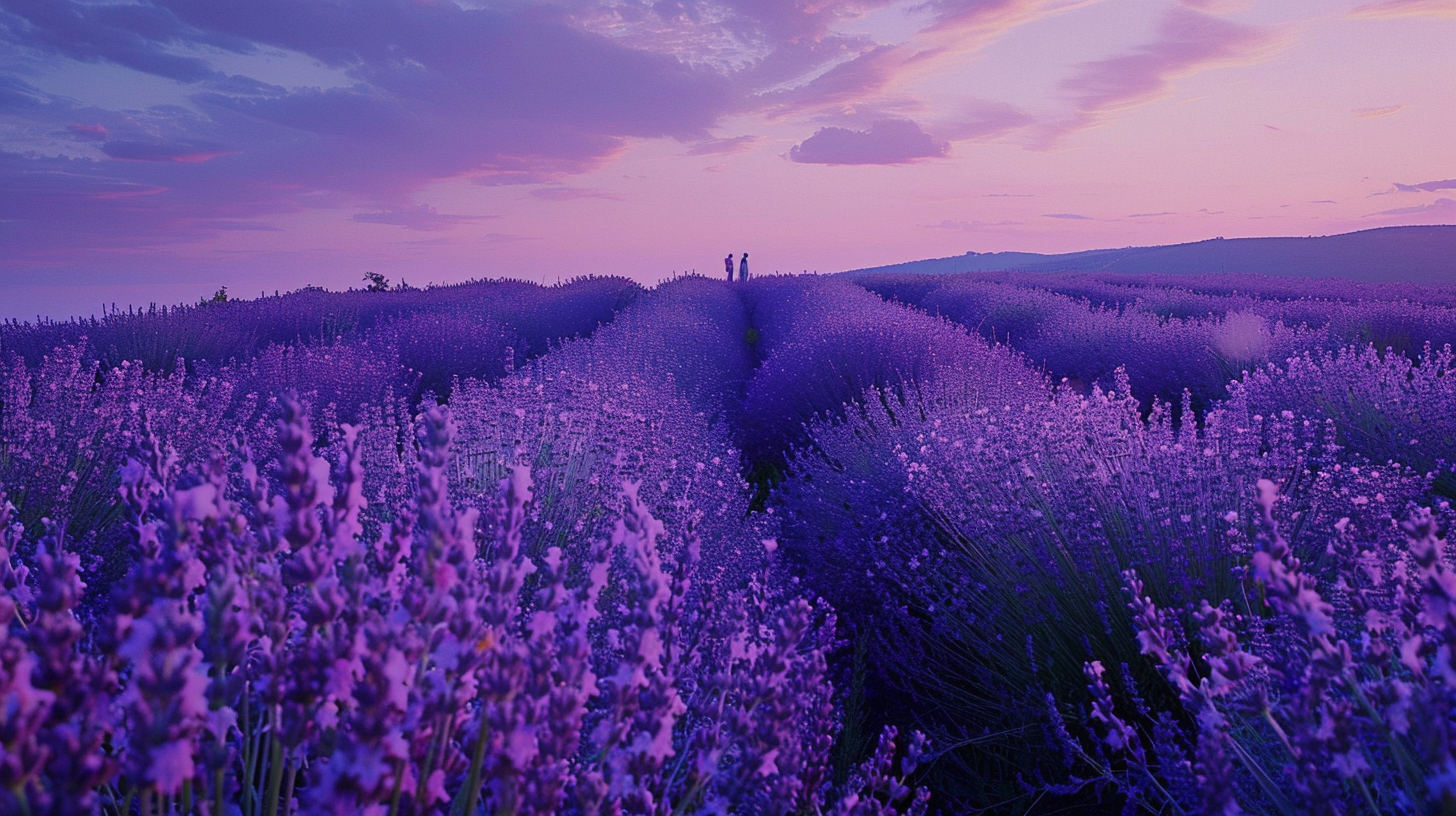 Purple lavender field at sunset