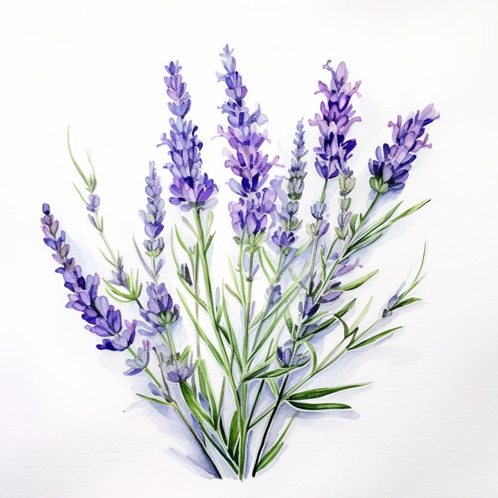 Lavender plant in watercolor painting