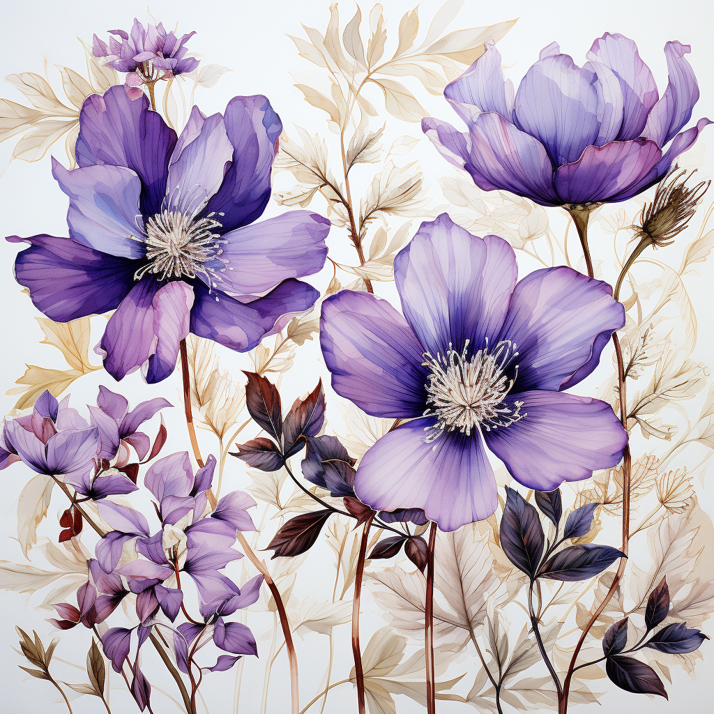 Beautiful lavender pressed flowers in watercolor style