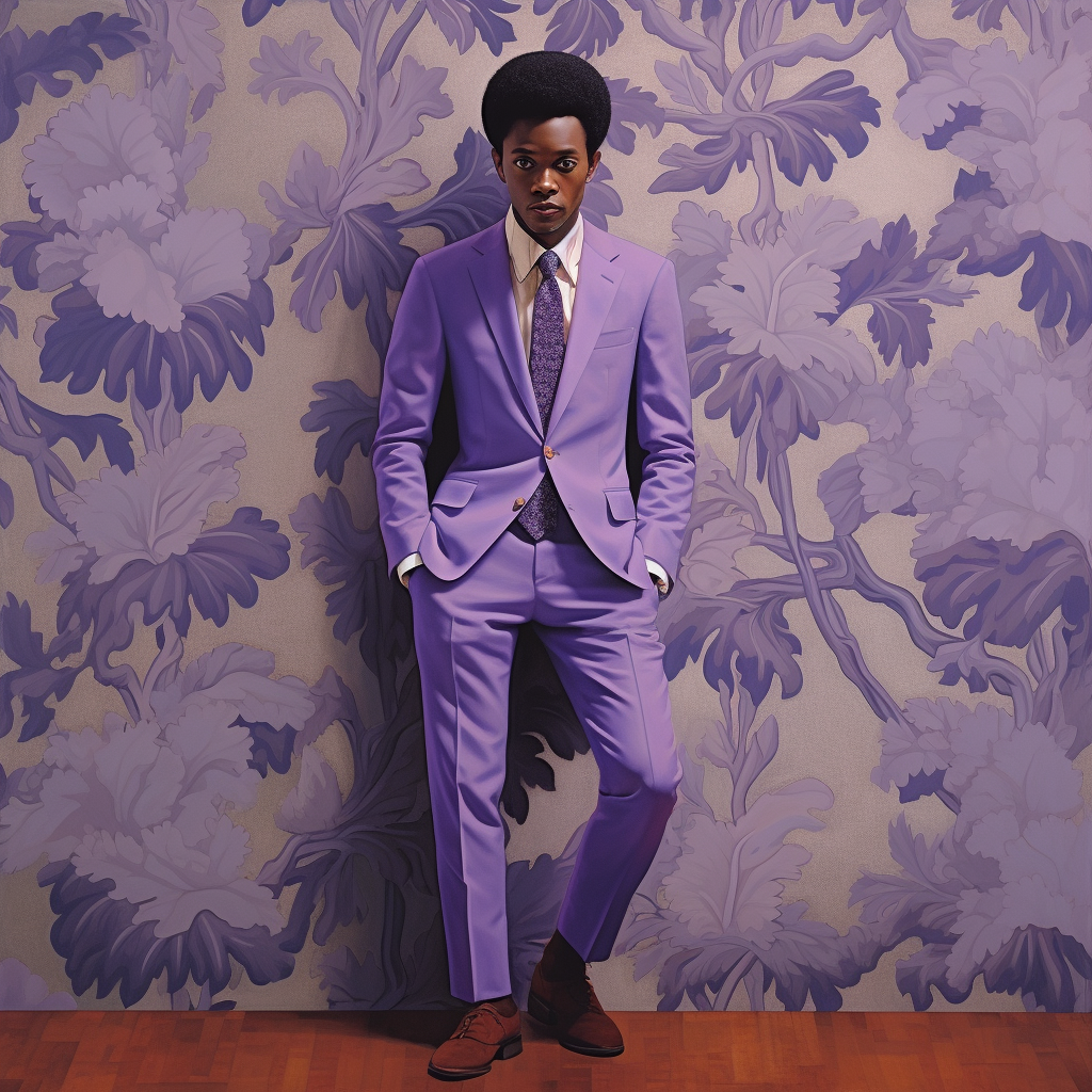 Man in lavender suit, Barkley Hendricks painting