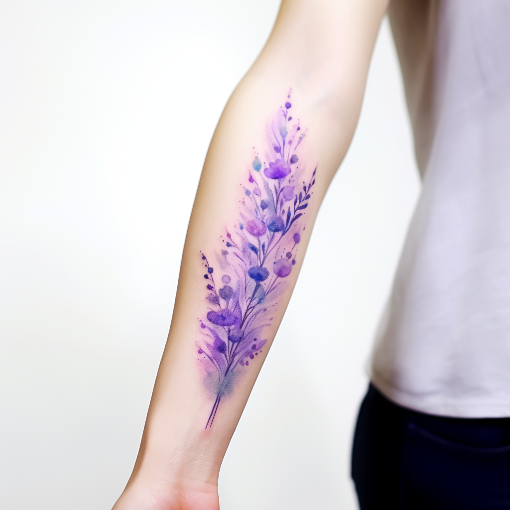 Vibrant lavender tattoo on arm