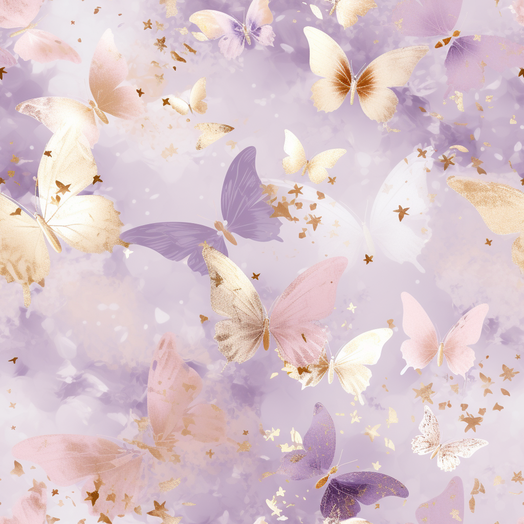 Lavender, White and Pink Butterflies on Gold Sparkles