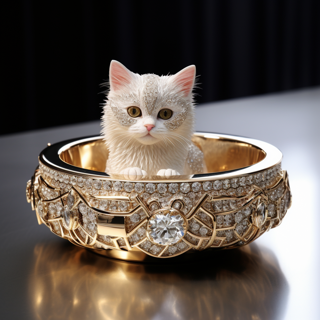 Lavish cat bowl with Swarovski crystals.