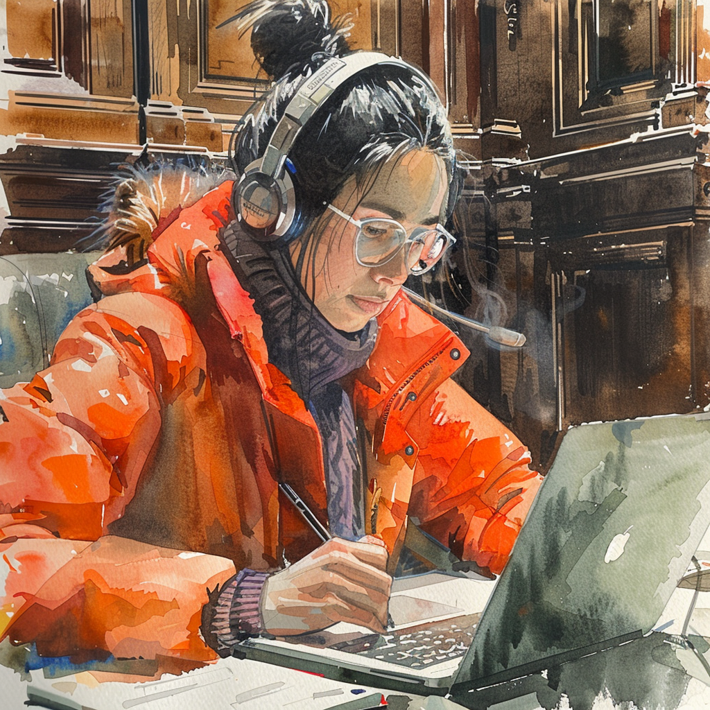 Law student online test AI watercolor