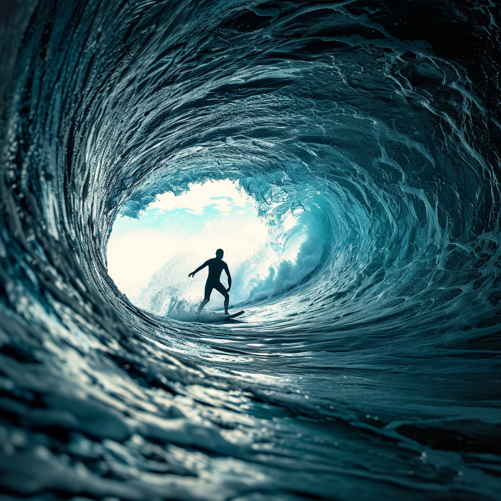 Lawyer surfing giant wave through tunnel