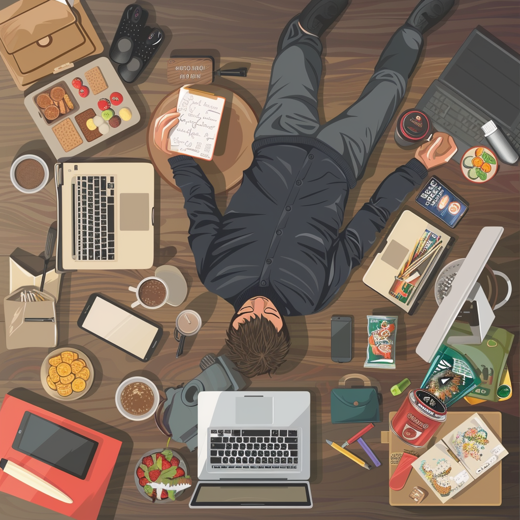 Lazy businessman on messy desk