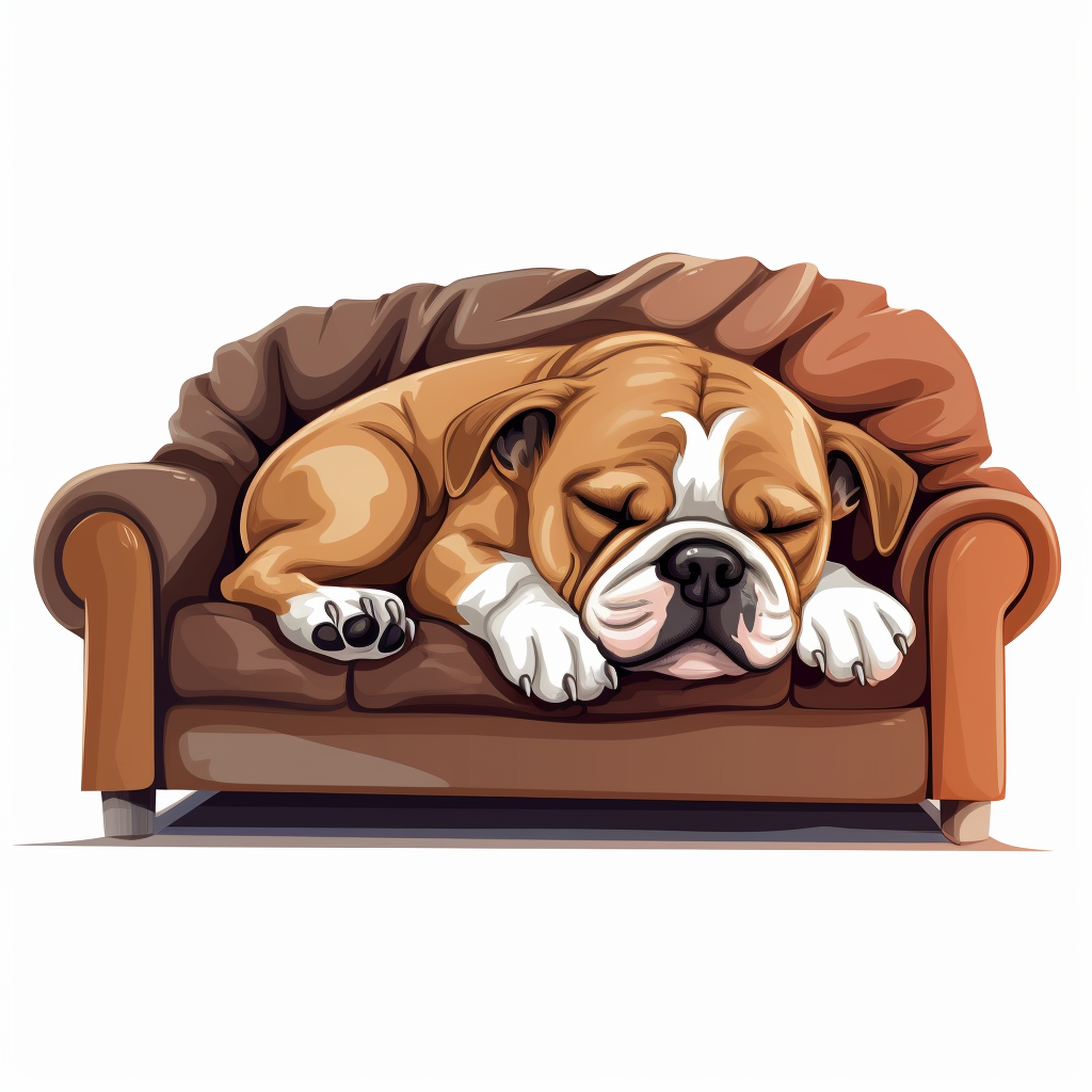 Cartoon Bulldog sleeping on sofa