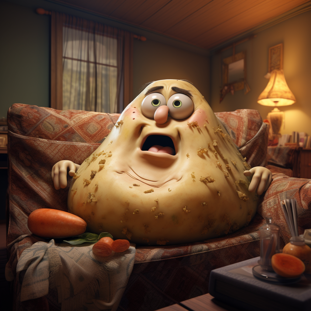 Illustration of a lazy gross couch potato