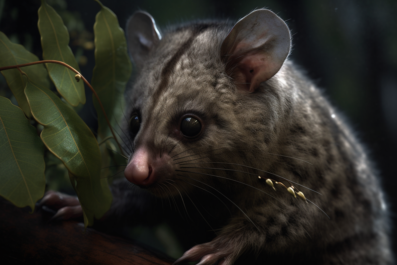 Cute Leadbeaters Possum with Gum Leaves Fur