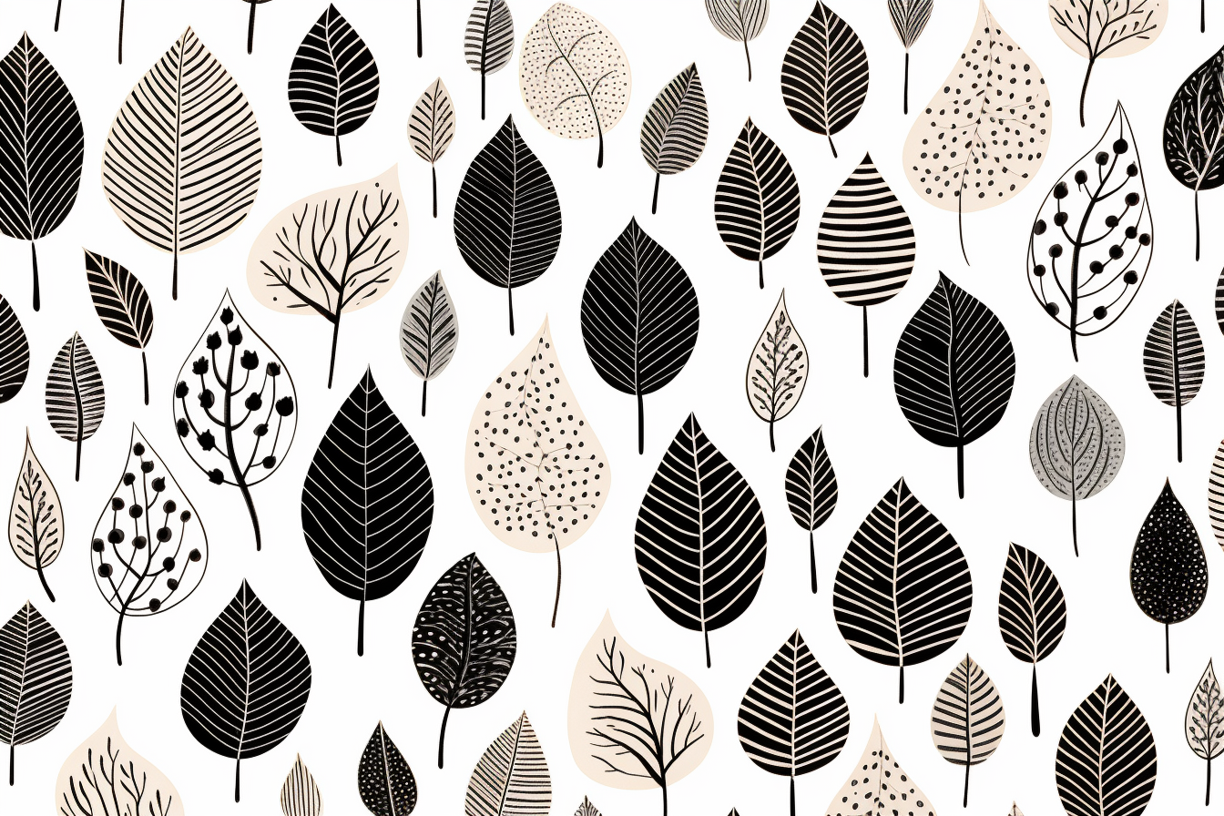 Black and white leaf doodles