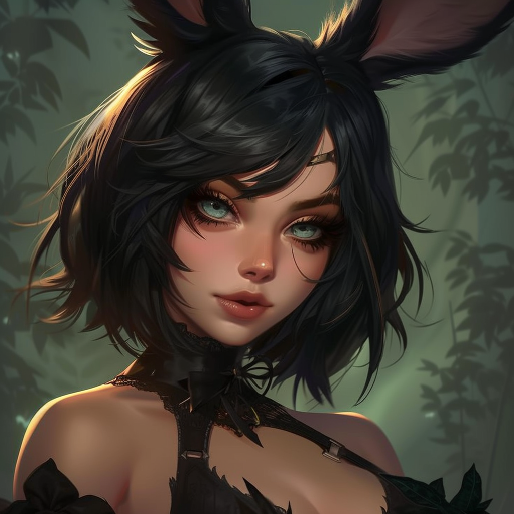 League of Legends art style with rabbit witch youth