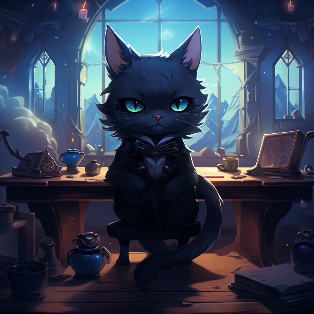 Cute black cat sitting on desk