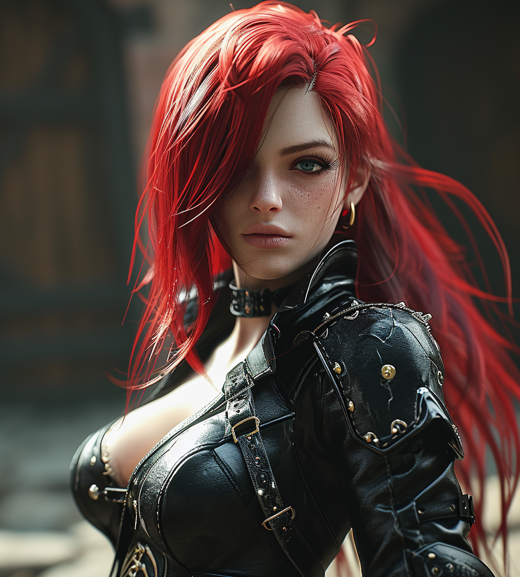 Katarina from League of Legends with red hair