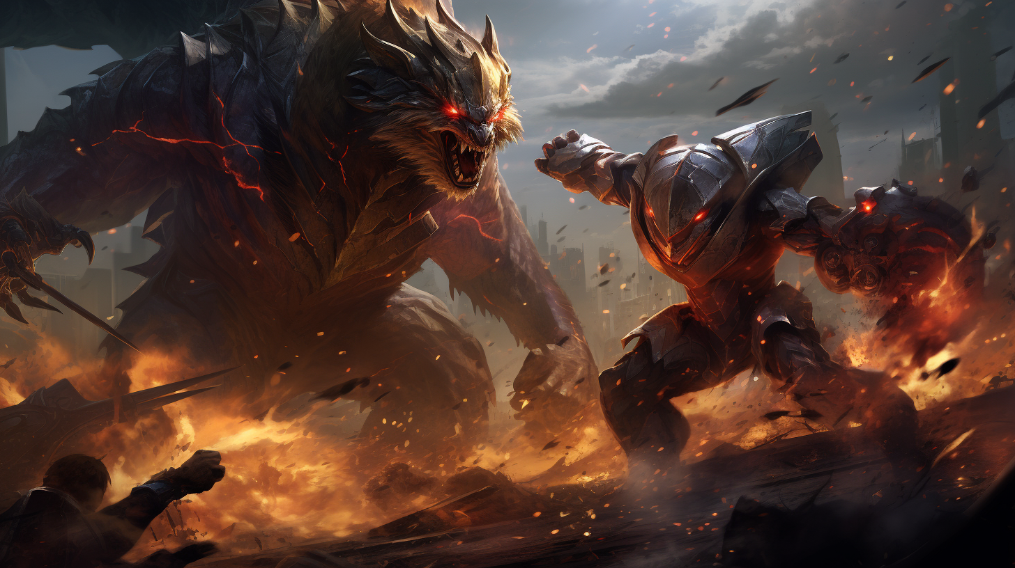 Powerful League of Legends Character Engaged in Battle