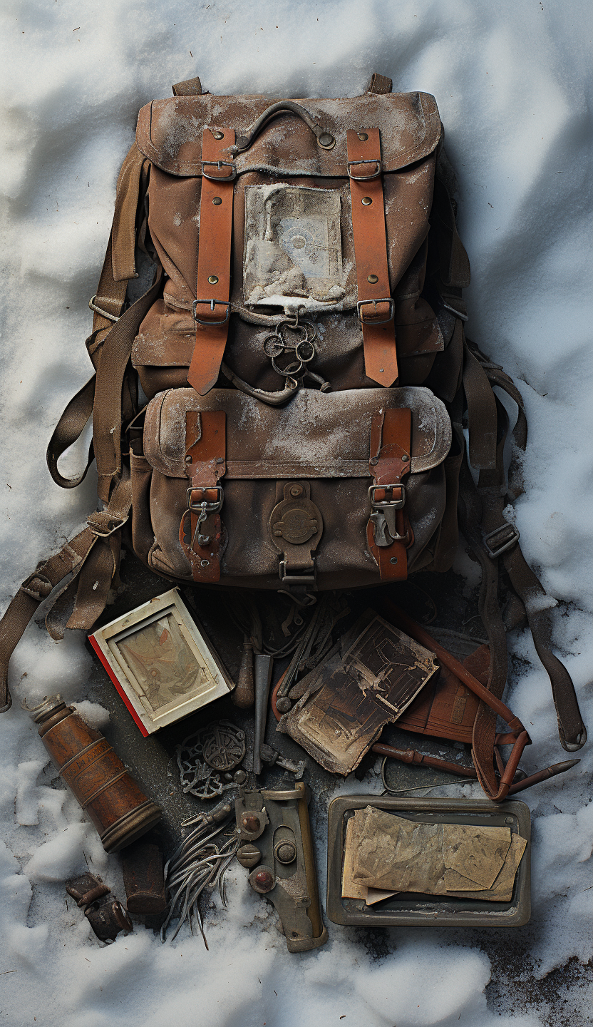 Leather backpack tools snow soviet propaganda