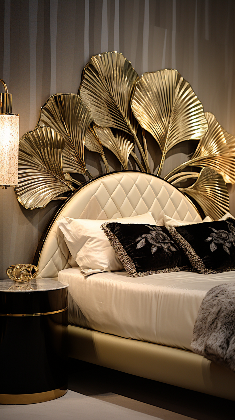 Elegant Leather Headboard with Gold Inlay Design