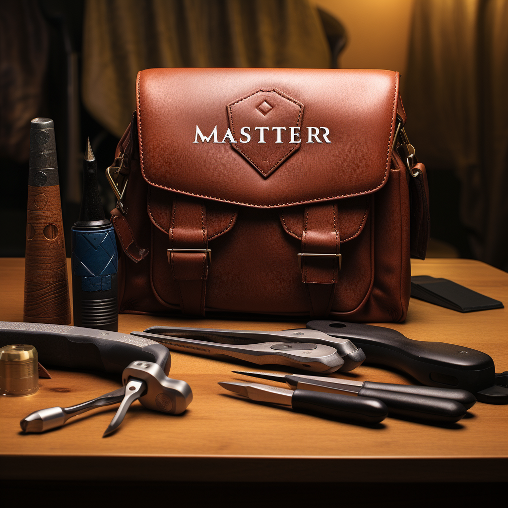 Leather Toolkit with 'Masters' Logo on Table