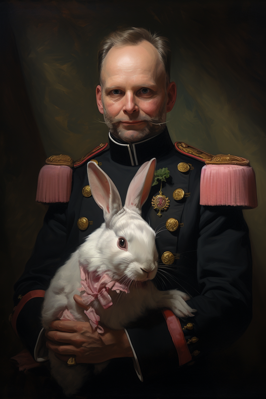 General Lebed holding a white rabbit