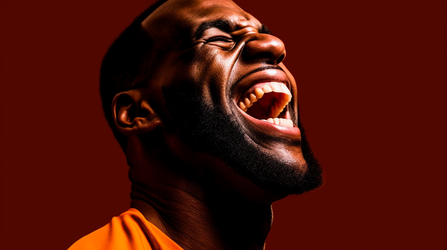 Smiling Lebron James in Orange Studio