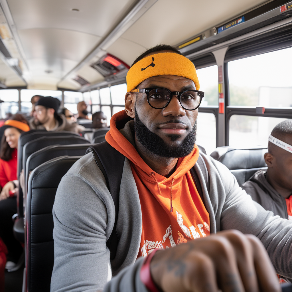 LeBron James driving school bus photo