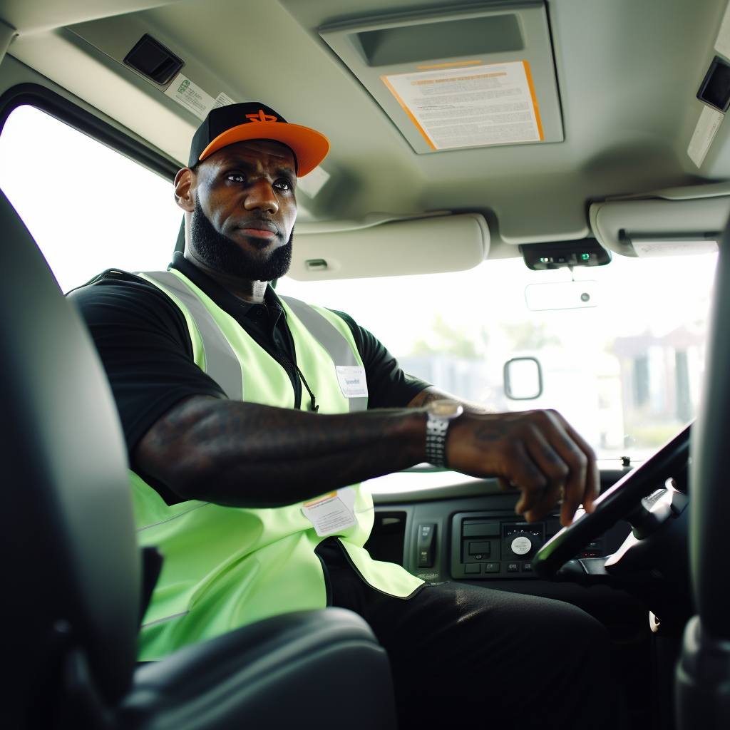 LeBron James driving a Uhaul