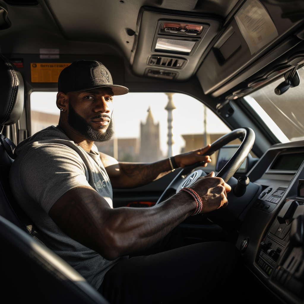 LeBron James driving a semitruck