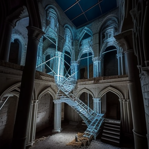 LED scaffolding in medieval castle ruins