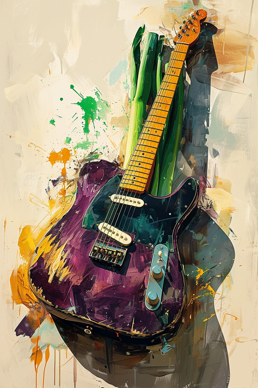 Colorful leek and guitar artwork painting