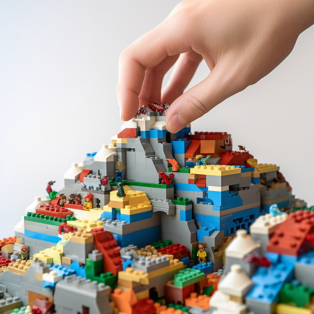 Hand building Lego structure